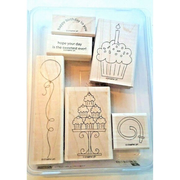 Crazy For Cupcakes Retired Stampin' Up! Stamp Set Balloon Party Birthday - Picture 1 of 8